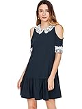 Romwe Women's Casual Lace Applique Cold Shoulder Keyhole Back Ruffle Hem Tee Top Dress