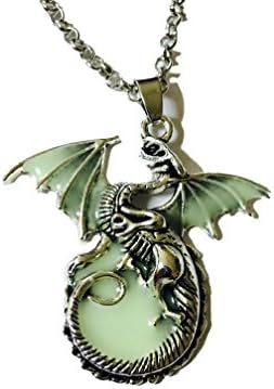 Game of Throne dragon Punk Luminous Dragon Pendants &amp; Necklaces GLOW in the DARK dragon amulet Sweater Chain Gift ancien (Silver plate)