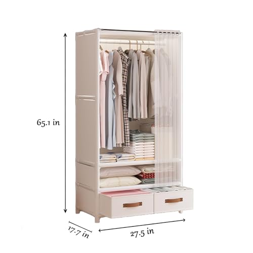 Portable Closet,Portable Closets for Hanging Clothes,Japanese Style Wardrobe with 3 Hanging Rods,9 Storage Shelves,56.2" L x 17.7" W x 65.1" H, (White)
