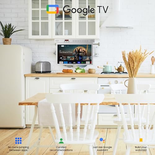 SYLVOX 15.6 inch Smart Under Cabinet TV, 1080P Kitchen Television 360°Rotation & 90°Folding, Built-in Timer, Screen Casting, Google Assistant, Flip Down TV for Kitchen, Bedroom, Campervan (Silver)