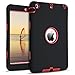 DOMAVER iPad Mini 2 Case,iPad Mini Case,iPad Mini 3 Case,Heavy Duty Shockproof Rugged Cover 3 In1 Hard PC+Silicone Hybrid Impact Resistant Full Body Protective Case for iPad Mini 1/2/3-Black/Red