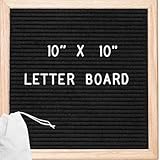 Felt Letter Board - Premium Oak 10x10 Black Felt | Changeable Letter Board | 340 White Letters including Emoji, Symbols, and Punctuation (Black)