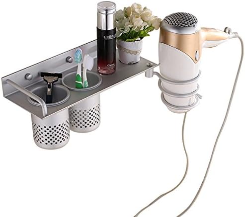 Wall Mount Hair Dryer Hanging Rack Organizer, Geeduo Bathroom Hair Dryer Holder Hair Blow Dryer Comb Holder Organizer Shelf Rack with Cup