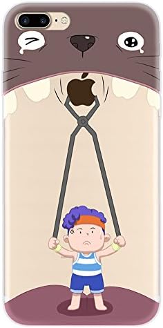 iPhone 7 Plus Case Clear with Design, Buyus Soft Thin TPU Rubber Silicone Back Protective Cover Bumper with Cute Creative Pattern (Boy Pulling Cat's Teeth - Wine Red)