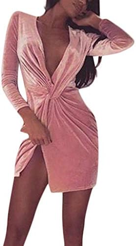 Landfox Dress,Clothing Shoes, Novelty Deep V-Neck Dress,Women's Cross Long Sleeve Party Dress
