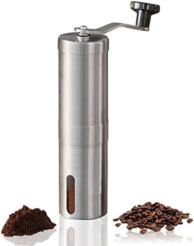 Lanku Coffee Grinder - Manual Ceramic Hand-crank Coffee Mill, Precision Brewing Conical Burr Mill Brushed Stainless Steel
