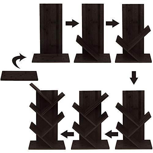 Tree Bookshelf, Bookcase 4 Tier Free Standing Wood Book Rack Display Organizer Shelves Space-Saving Use for CDs /Albums / Books in Living Room Office (Walnut)