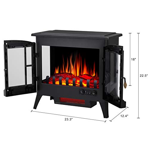 Joy Pebble 3D Infrared Electric Fireplace Stove with Realistic Flame Effect - 1000/1500W Freestanding Space Heater - 5215 (Black)
