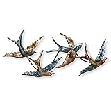 Blue Gold Bronze Finished Metal Flying Birds Wall Art