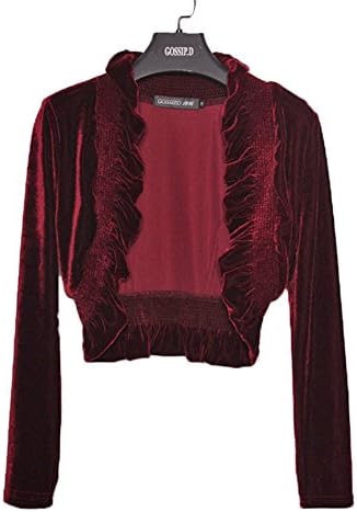 Hhdress Women's Long Sleeve Velvet Bolero Shrug for Evening Prom Party Dress (M, Burgundy)