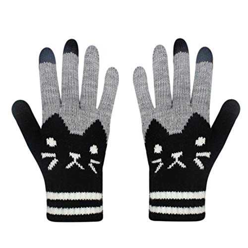 Women Men Winter Touch Screen Gloves Cat Warm Knit Texting Gloves Touchscreen Mittens - Thumbnail 7