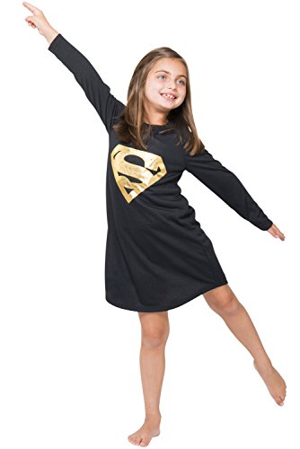 DC Comics Girls 'Superman Supergirl Gold Foil' Pajama Gown, Black, 10/12