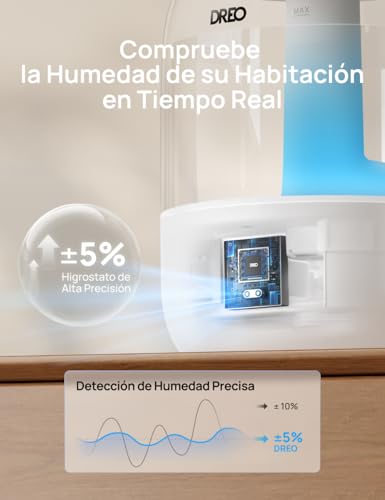 DREO Humidifier Babies 3L 26dB Silent with Humidity Sensor, Ultrasonic Cold Mist, 30h Autonomy, 360° Nozzle, Ambient Light, Essential Oil Diffuser, White