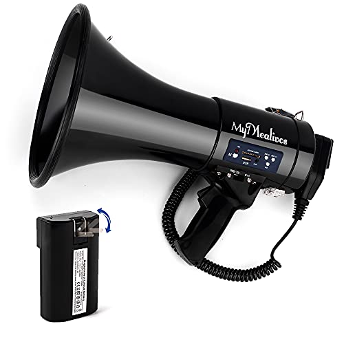 MyMealivos Alto-falante Megafone Portátil Com Potência De 35 Watts PA Bullhorn Com Microfone Portátil Destacável, Sirene Integrada, Pen Drive USB E Gravação 240S (preto - View #3