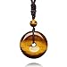 AMORWING Adjustable Round Donut Tiger Eye Pendant Grounding Stone Protection Necklace