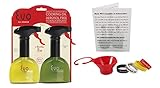 Evo Oil Sprayer Bottle for Cooking, Set Of 2, 8 Ounce Reusable Refillable Ellipsoid Spritzer for the Kitchen, BBQ with Funnel, Identification Bands and Informational Card