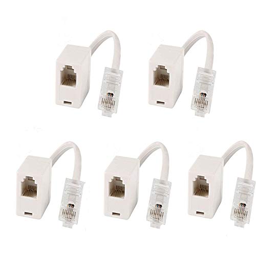 GFORTUN Beige RJ11 6P4C Female to Ethernet RJ45 8P4C Male Telephone Ethernet Adapter Cable Converter Socket (5 Pack)