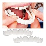 2Pcs temporary Smile Comfort Fit Flex Cosmetic Teeth,Denture Teeth Top Cosmetic Veneer,Braces Denture Teeth-Serrated Cosmetic Teeth for Dental Beauty-Perfect Smile Hug Tooth Cap-Make White Teeth-Beaut
