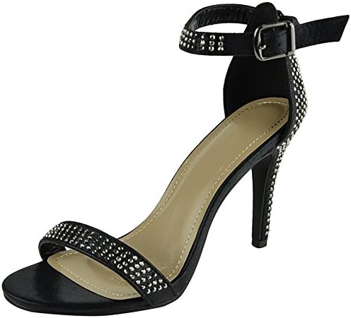 Womens Dress Sandals Single Strap Rhinestone Accent Stiletto Pumps Black SZ 8.5