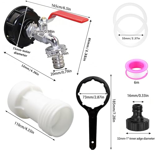 1000L 3/4" Brass IBC Tank Adapter, IBC Container Accessories, with Drum Cap Wrenches, for Faucet Garden Irrigation Hoses Accessories Tap Adapter