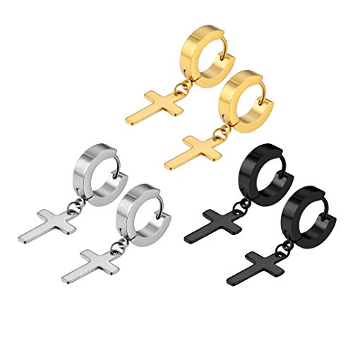 Pendientes de cruz para hombre Pendientes de aro colgantes para mujer Pendientes hipoalergénicos