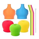 Tougs Silicone Sippy Straw Cup Lids for Toddlers Babies (Pack of 5) - 3 Drinking Straws Included - Reusable, Spill-proof, Durable - Stretches to Cover Tumblers, Yeti Rambler, Mason Jars, Cups and Mugs