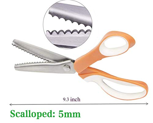 JISTL Pinking Shears for Fabric, Stainless Steel Handled Professional Dressmaking Sewing Scissors Zig Zag Fabric Craft Scissors 9.3 inch Scalloped (Orange) - Thumbnail 3