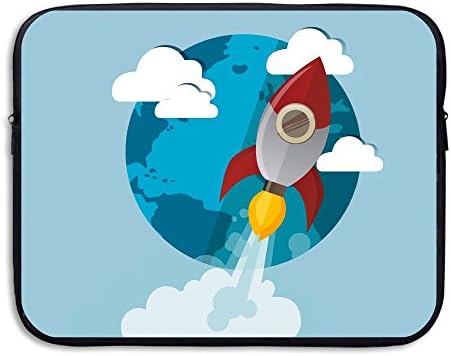 Cartoon Rocket Takeoff To Blue Planet Water Repellent Laptop Case Bags Printed Ultrabook Briefcase Sleeve Bags Cover For Macbook Pro/Notebook/Acer/Asus/Lenovo Dell 13 Inch