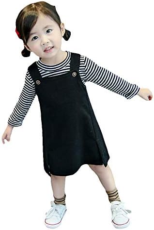 KKX Girls Cotton Horizontal Stripes Print Overall Set in Black Colour