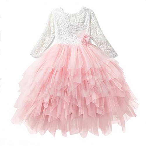 Girls Flower Tulle Lace Cake Dress Backless A-line Princess Weeding Bridesmaid Party Outfit