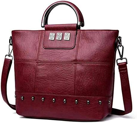 Women Cacual Totes Bag Designerleather Handbags Big Rivet Messenger Bag Red
