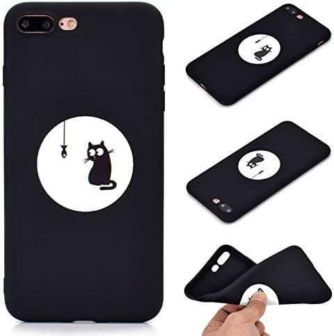 CUAgain Compatible with iPhone 8 Plus/iPhone 7 Plus Case Silicone Black Cute Pattern Design iPhone 8 Plus Cover Ultra Thin Slim Protective Pretty Bumper for Girls Boys Men Women,Cat
