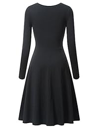 Vestido a media pierna acampanado informal de manga larga con cuello redondo de VETIOR para mujer…