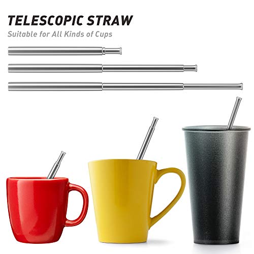 Reusable Straws - 2 Pack Telescopic Straws Stainless Steel Metal Drinking Straw (Black/Grey)