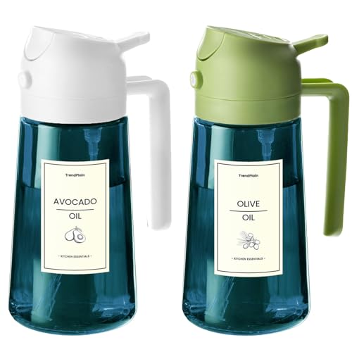 TrendPlain Spruzzino Olio per Friggitrice Aria 470ml, Dosatore Olio 2 in 1, Oliera Spray per Cucina, Insalata e Aceto, Accessori Cucina senza BPA (Bianco&Verde)