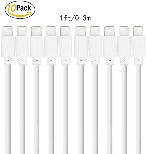 GOPROOF (10pack) 1ft Lightning Cable USB Charging Cable Cord Charger for Apple iPhone se/7/7 plus/6 plus/6s plus/6/6s/5/5S/5C, iPad 4, iPad Air 1/2, iPad Mini, iPod (white