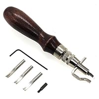 Pannow 5 in 1 Pro Adjustable Stitching Groover and Creasing Edge Beveler, Leather Carving Cutting Edge Tools for Leather Craft DIY/Leather Making/Leather Working