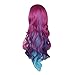Netgo Cosplay Wigs for Women Pink Mixed Blue Long Wavy Wigs with Bang Lolita Style Heat Resistant Full Wig