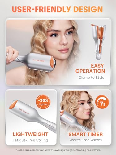 SHEGLAM Double Barrel Curling Iron 25 mm - Beach Waves, 5 Temperatures, Anti-Burn, Double Voltage