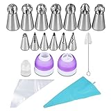 YUJUE 38 pcs ，Russian Piping Tips Set，Icing Tips Cake Decoration Tips, 7 NEW Russian Ball Tips, 6 Russian Piping Nozzles, 3 Couplers, 1 Silicone Bag,1 Brush and 20 Disposable Pastry Bags