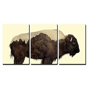 Buffalo And The Rocky Mountains - 3 Panel Canvas Art