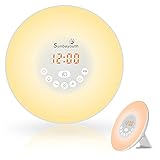 Wake Up Light, SunbaYouth Sunrise Alarm Clock Radio with 7 Color Night Light, 6 Nature Sounds, FM Radio and Touch Control for Bedside Lamp