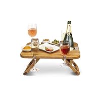 Kango Mango Portable Folding Wine and Champagne Picnic Table - for Wine Lovers, Stylish Mini Picnic Table for Outdoors, Events, Romantic Dinners, Beach, Camping - from Beautiful Mango Wood