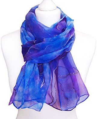 Purple chiffon scarf - Maxi chiffon scarf - Blue silk shawl - Women chiffon scarf - Women silk scarf - Hand painted chiffon