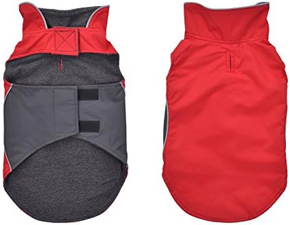 Awhao Waterproof Dog Coat Jackets Raincoat Vest Warm Pet Clothes with a Leash Hole Red M
