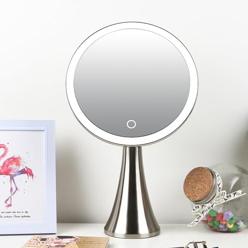 Surdy 9" Lighted Makeup Mirror, Vanity Mirror with Lights,4000 mAh Rechargeable,5x/10x Magnifying Mirror with 3 Color, Brightness Adjustable,360° Rotation Mirror, Women Gift