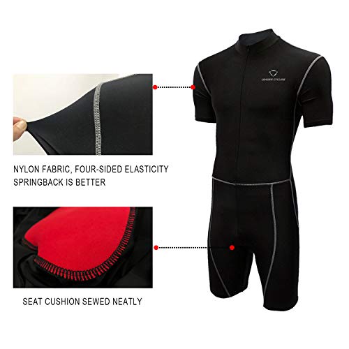 LEADER CYCLING Men's Triathlon Suit with Sleeves Compression Running Swimming Cycling Breathable Quick-Drying Tri Suit (Black, Medium) - Thumbnail 4