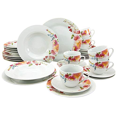 CreaTable, 20483, Serie FLOWER DREAMS, Geschirrset, Kombiservice 30 teilig, Porzellan