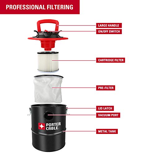 PorterCable 4 Gallon Ash Vacuum, 4 Peak HP Ash Vac with Powerful