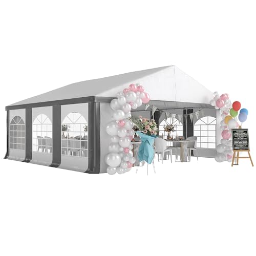 Outsunny 20'x20' Heavy Duty Large Party Tent & Carport with Removable Sidewalls, Windows, Portable Garage Canopy Tent, Sun Shade Shelter for Parties Wedding Outdoor Events, Grey